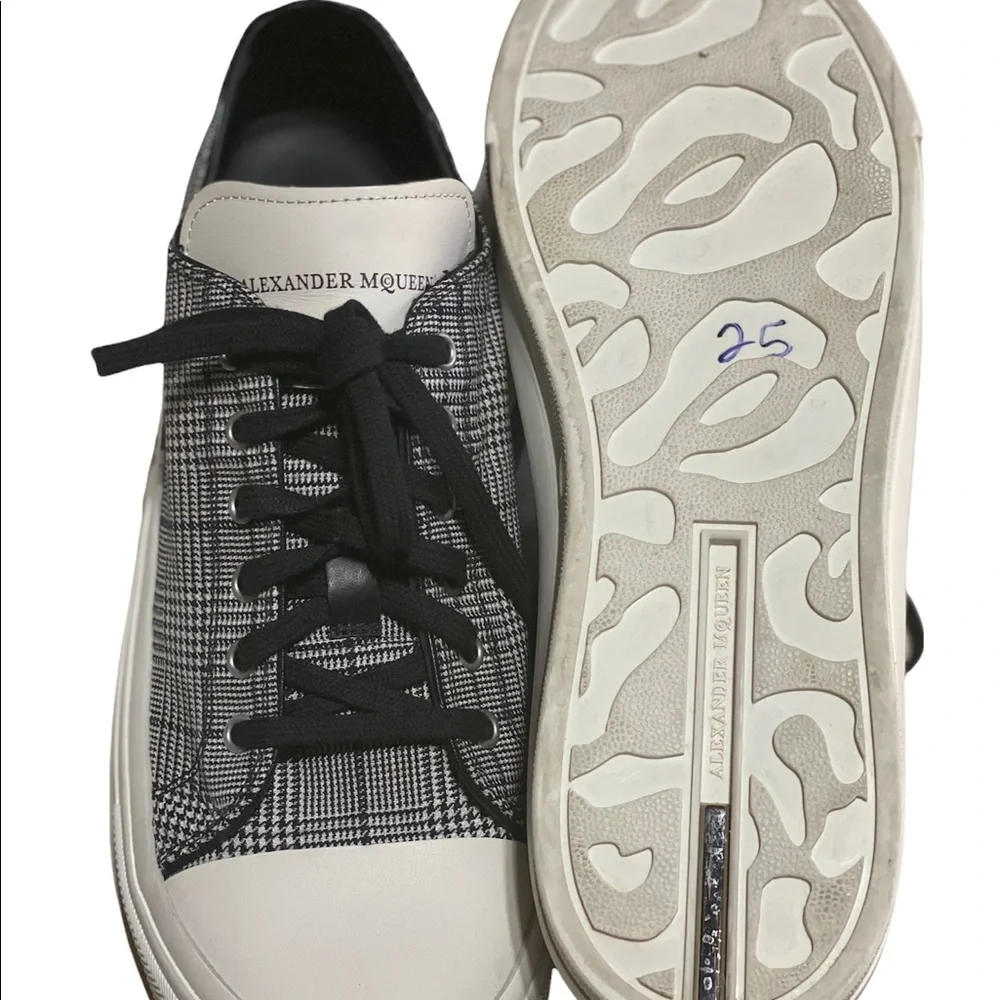 Alexander McQueen Plaid Leather Low Sneakers Sz 12
